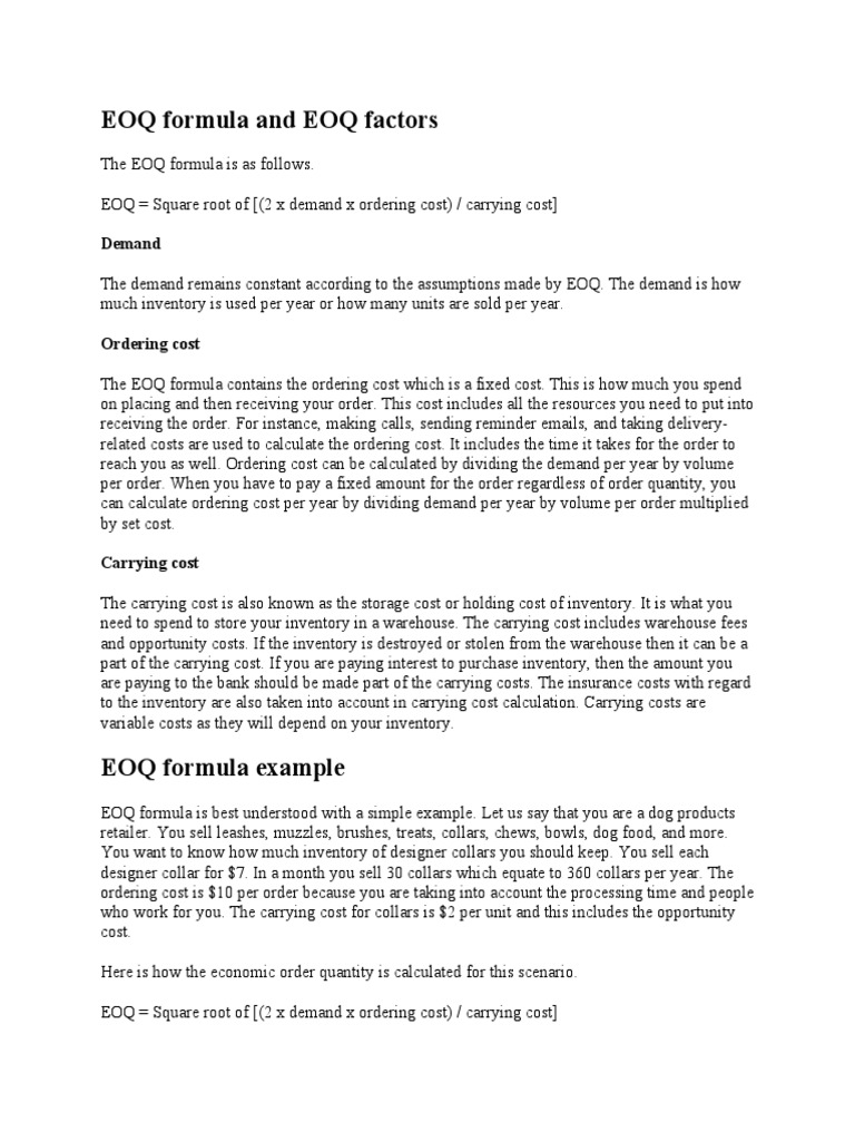 EOQ MODEL FORMULA intelligence overview