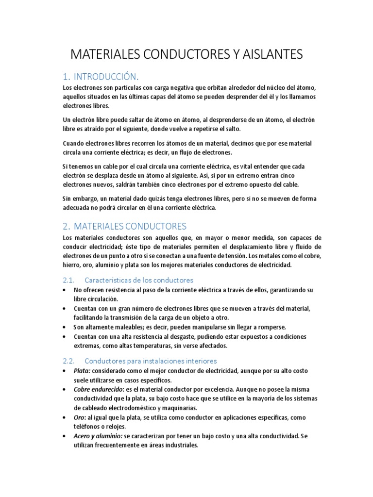 Unidad 2 Materiales Conductores y Aislantes | PDF | Aislador ...