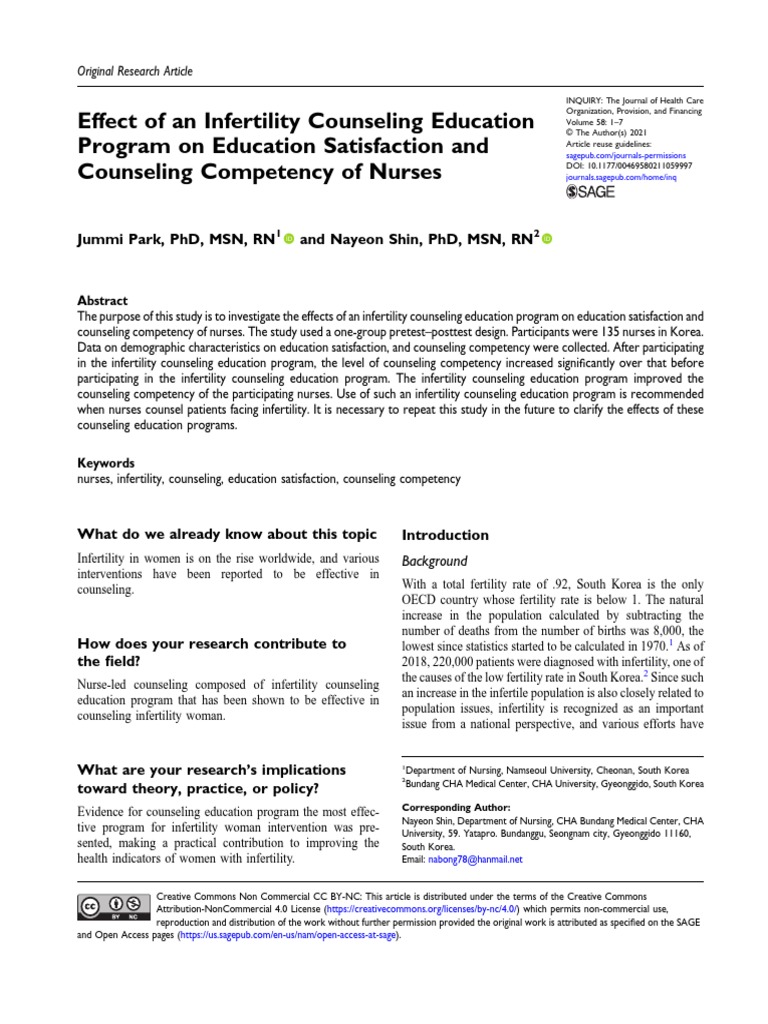 Effect of An Infertility Counseling Education Program On Education ...