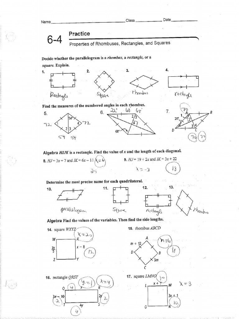6 4 Rectangle Rhombus Square answers PDF