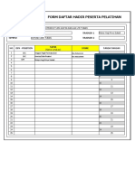 Form Daftar Hadir Peserta Pelatihan: Topik Tanggal Trainer 1 Tempat Trainer 2