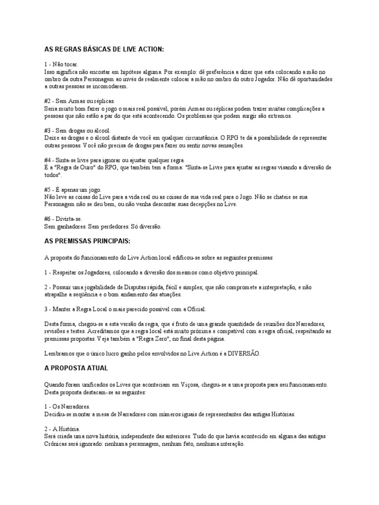 Regras do Live Action em Viçosa | PDF | Jogos de RPG