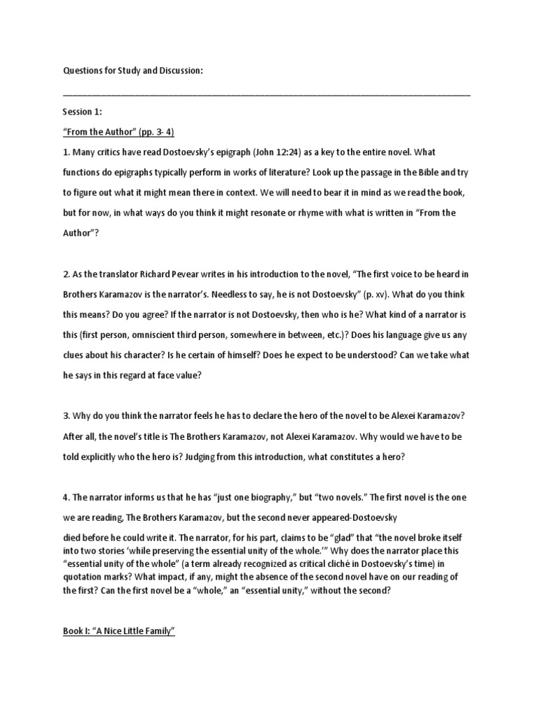 Brothers Karamozov Study Questions PDF The Brothers Karamazov