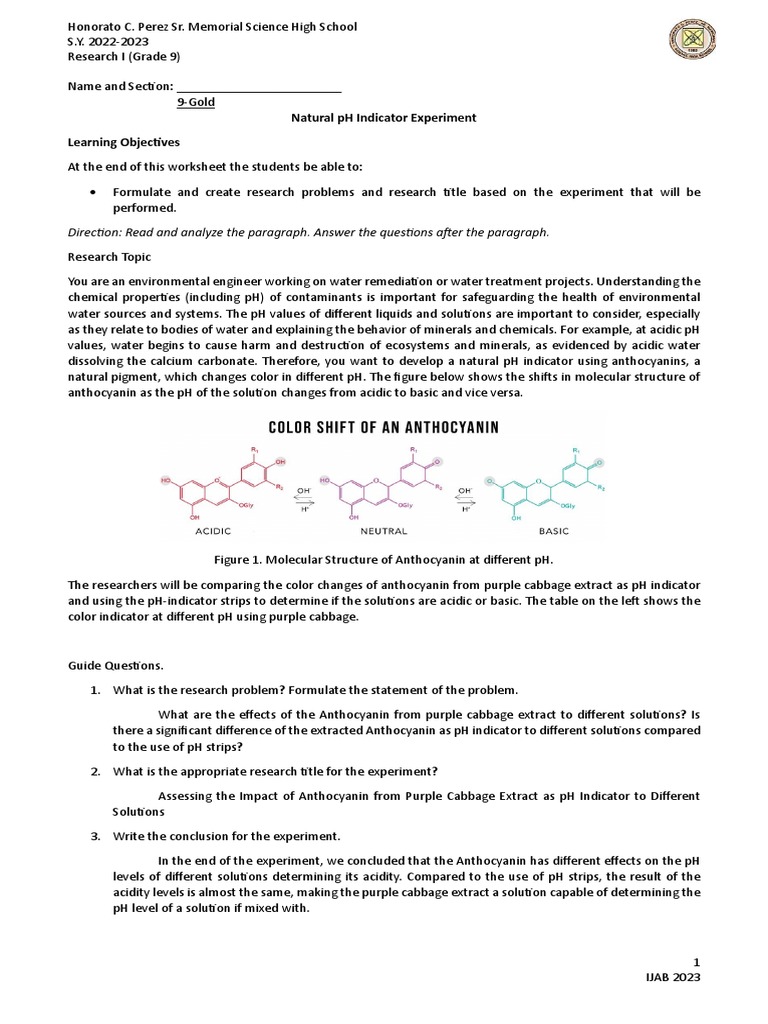 Natural PH Indicator Experiment PDF Ph Chemistry