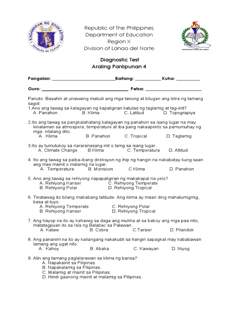 diagnostic test grade 4 ap