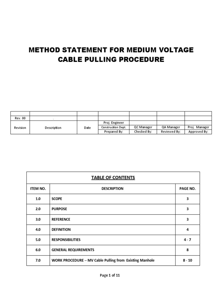 Ms For MV Cable Pulling Procedure PDF Personal Protective Equipment