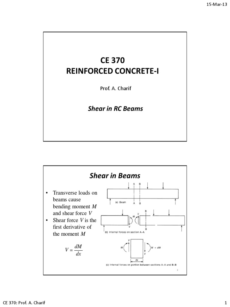 CE 370 Reinforced Concrete-I: Shear in RC Beams | PDF | Bending | Beam ...