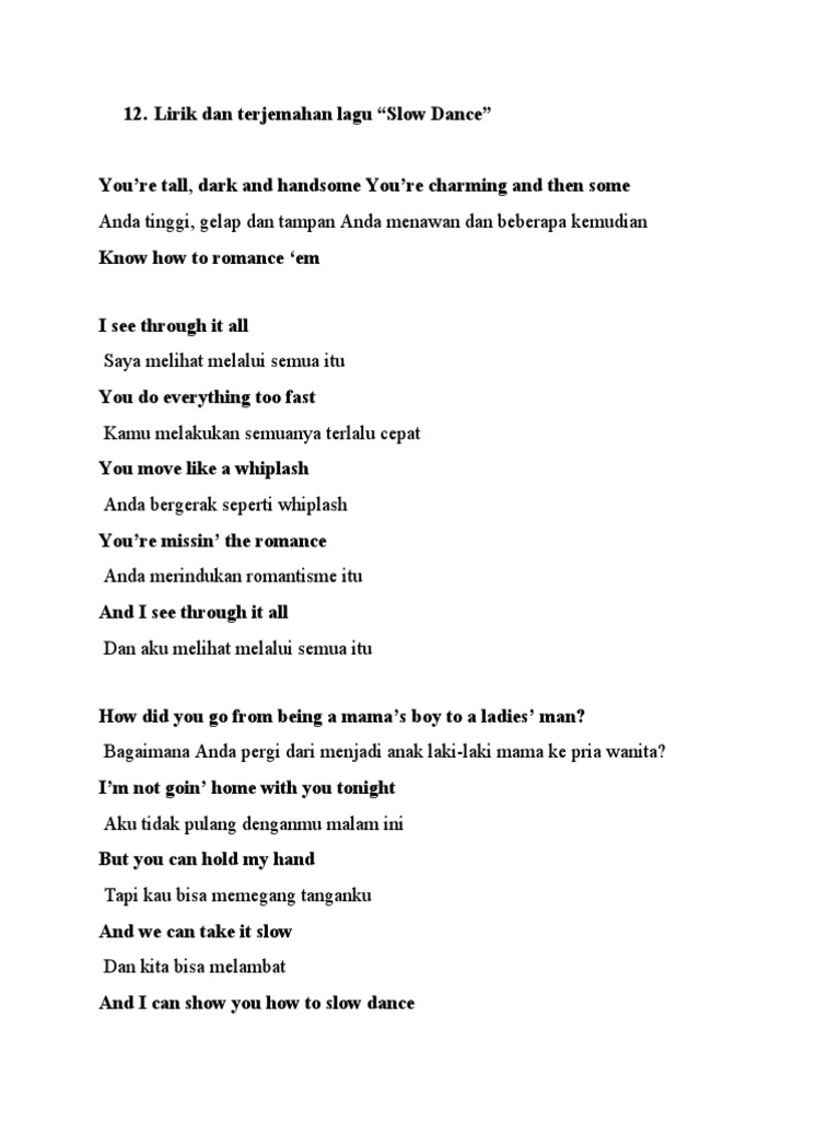 Slow Dance Lyric Pdf