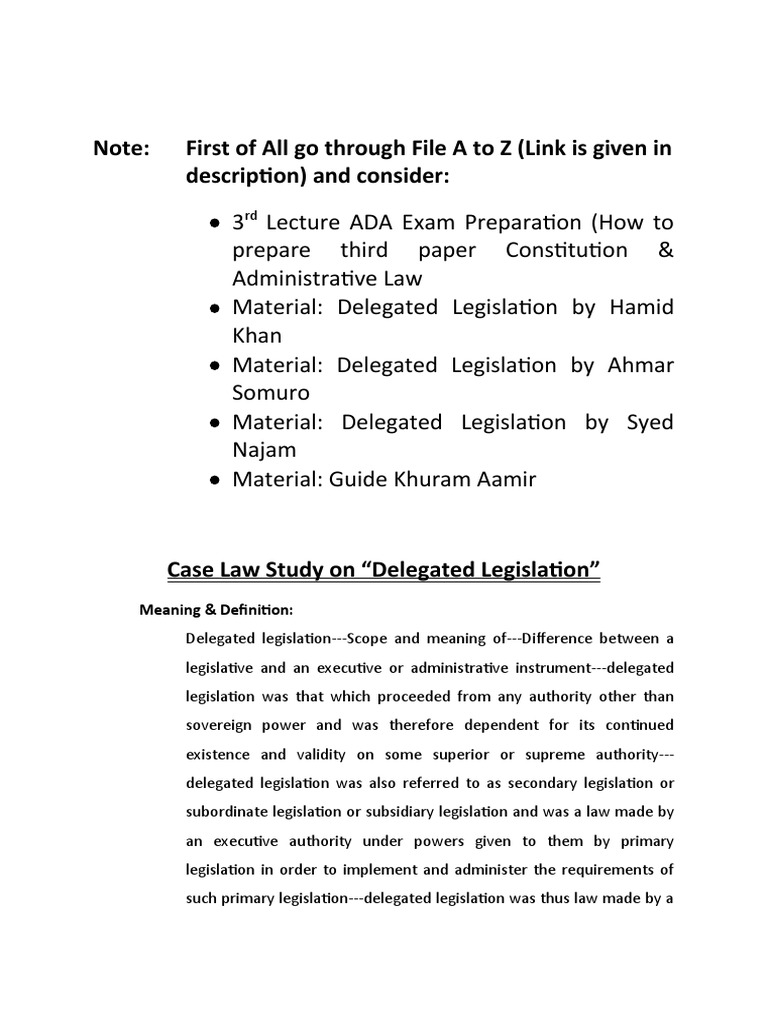 Delegated Legislation Notes | PDF | Constitution | Judicial Review