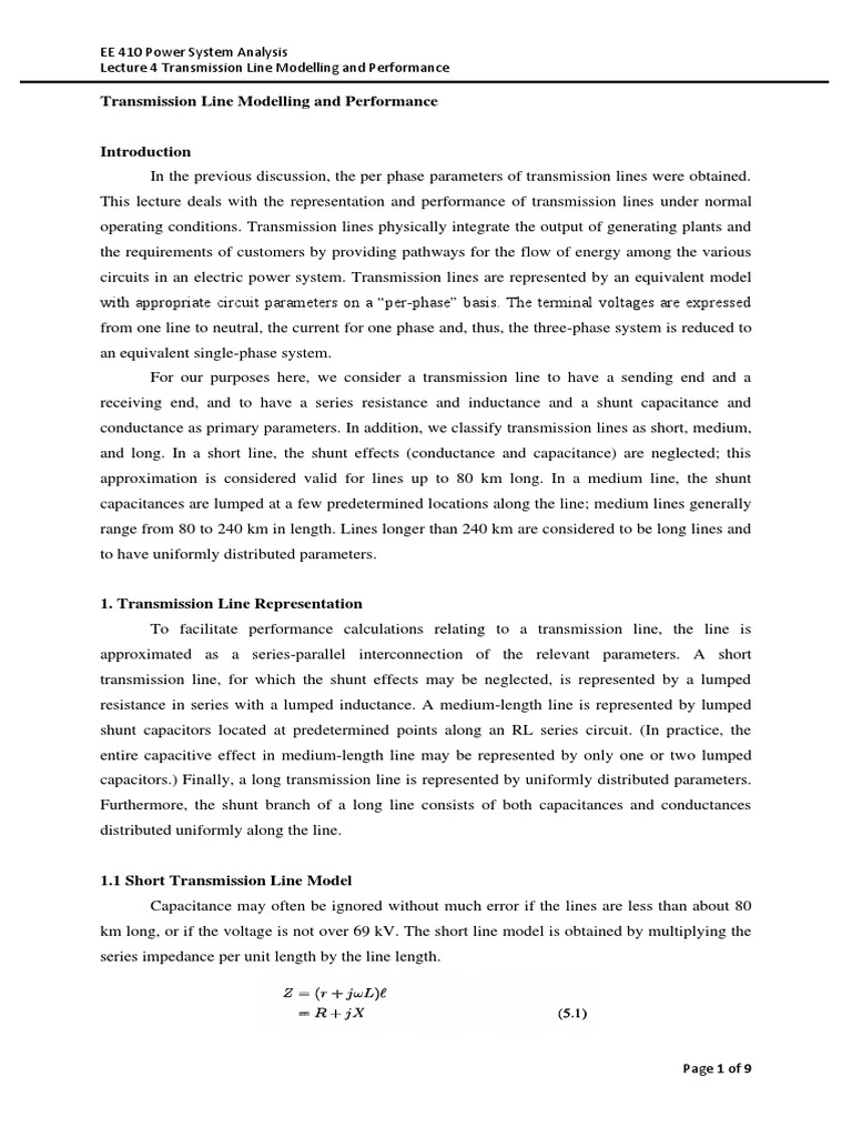 Transmission Line Modelling Techniques | PDF | Electric Power ...