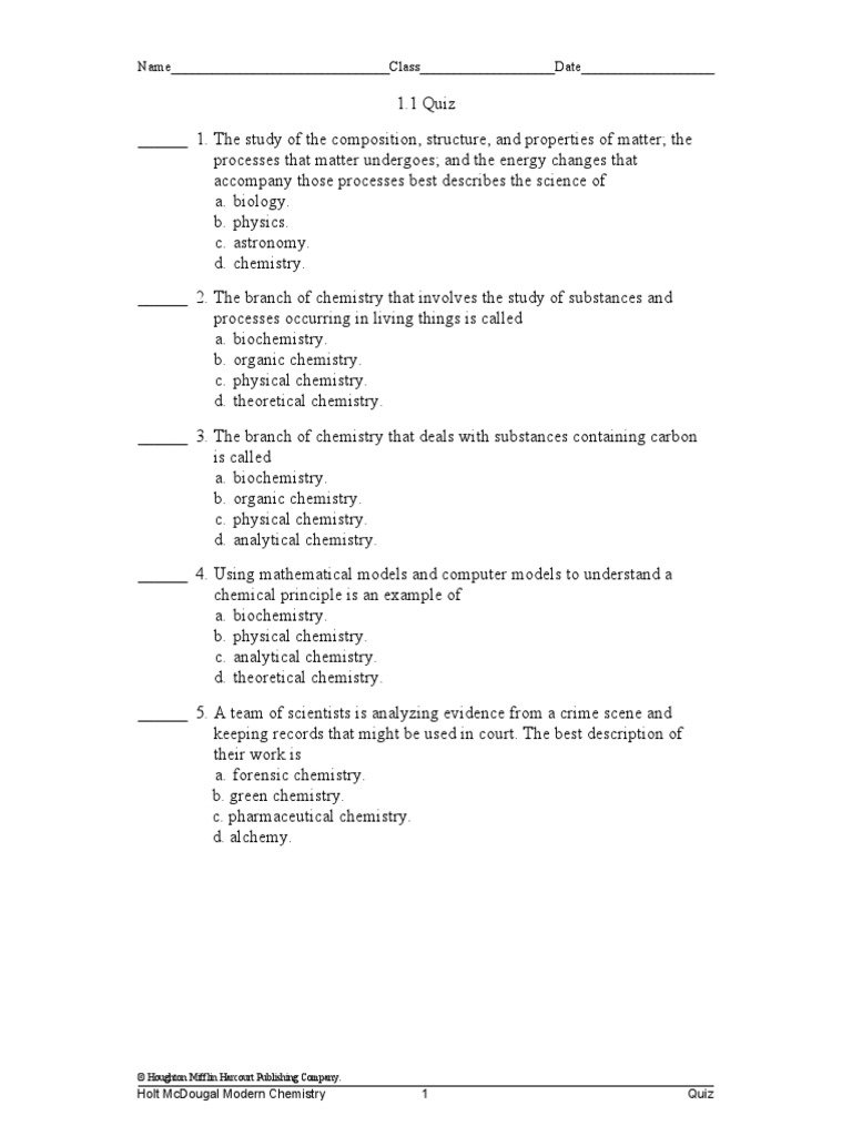 Name Class Date | PDF | Chemistry | Chemical Substances