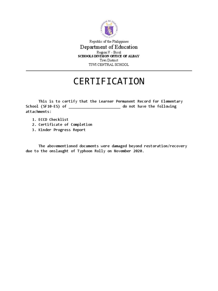Certification of Lost School Documents | PDF