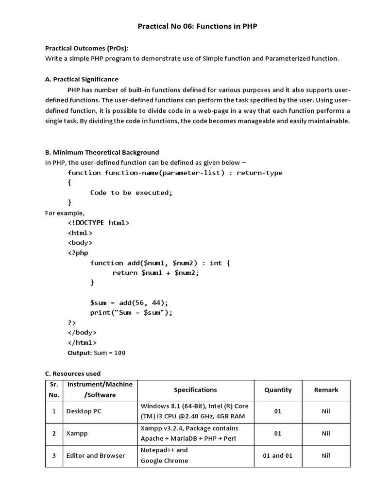 PHP Functions Practical Guide | PDF | Php | Parameter (Computer ...