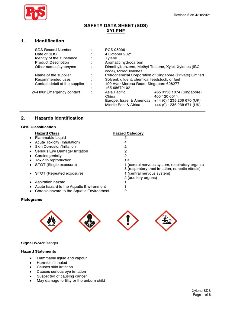 Xylene - PCS - 2021 - en | PDF | Chemistry | Occupational Safety And Health