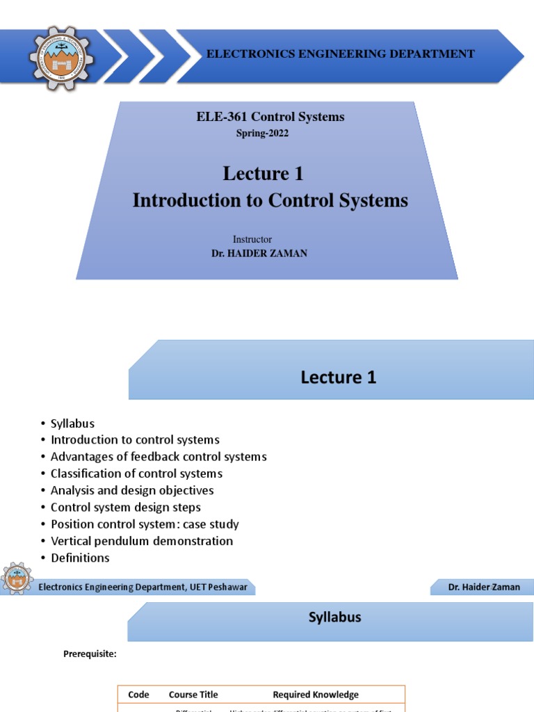 Lecture 1 Introduction To Control Systems PDF Control Theory 