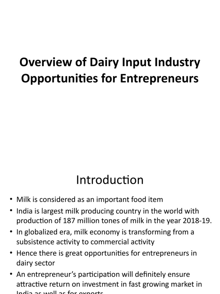 Overview of Dairy Input Industry Opportunities For Entrepreneurs PDF