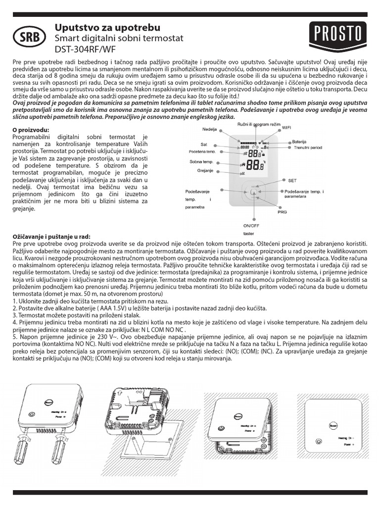 Uputstvo Za Upotrebu Smart Digitalni Sobni Termostat DST304RF/WF PDF