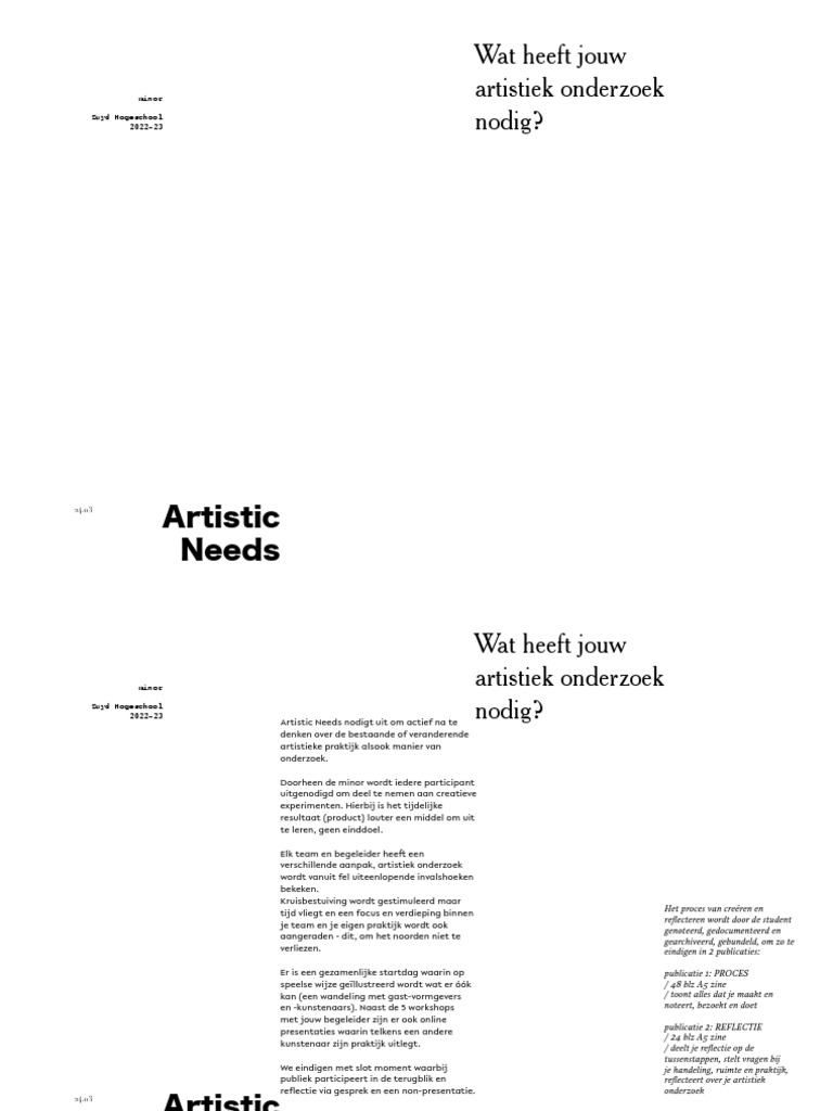 Artistic Needs 2023 Programma | PDF
