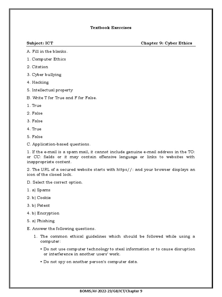 Grade 8 Textbook Exercises Chapter 9 Pdf Malware Spamming