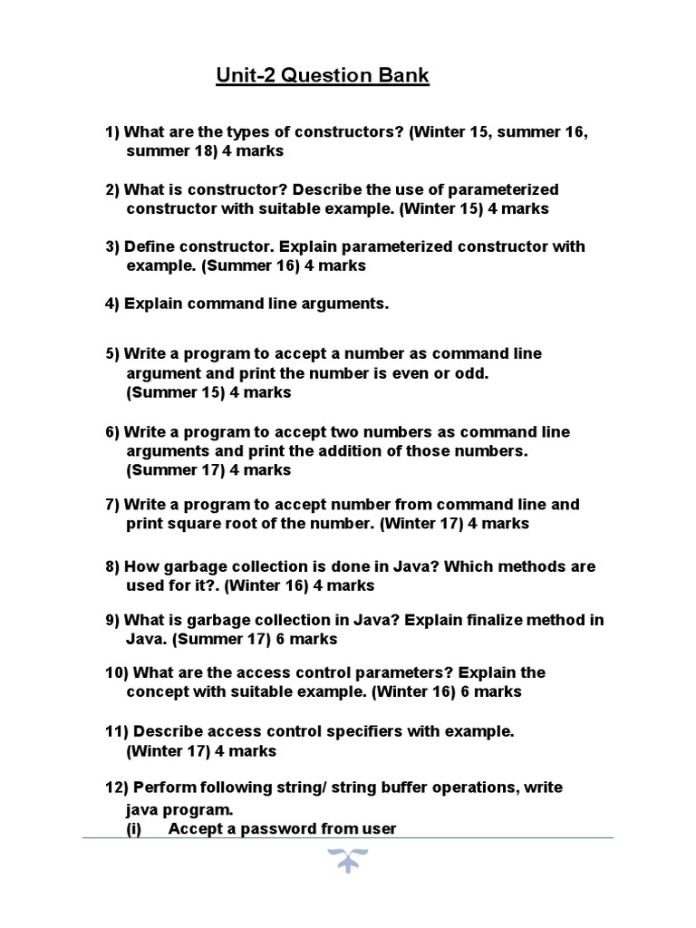 JAVA Unit-2 Question Bank | PDF | Programming | Constructor (Object ...