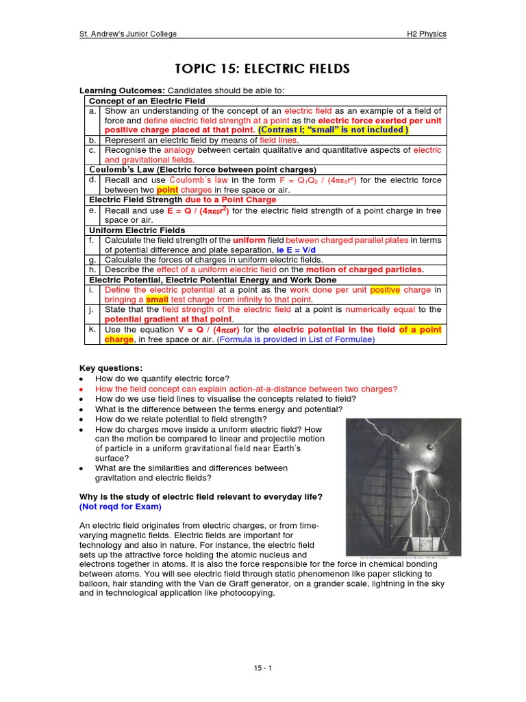 15 (Updated) Electric Fields 2022 - Tutor - Joy - Updated 23 Jan | PDF ...
