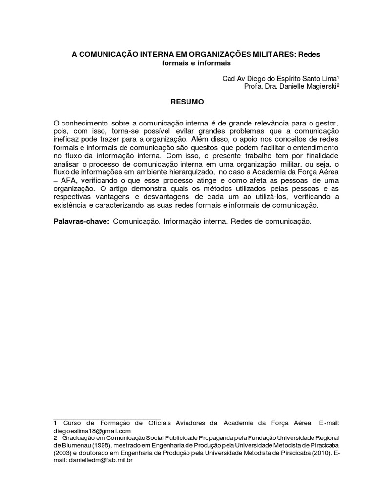 A COMUNICAÇÃO INTERNA EM ORGANIZAÇÕES MILITARES Redes Formais e ...