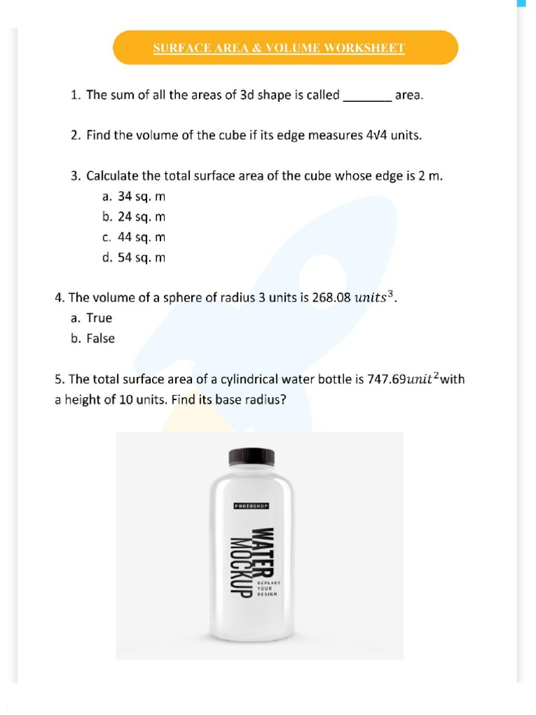 Exercise Surface-Area-And-Volume-Worksheet-7.1 | PDF