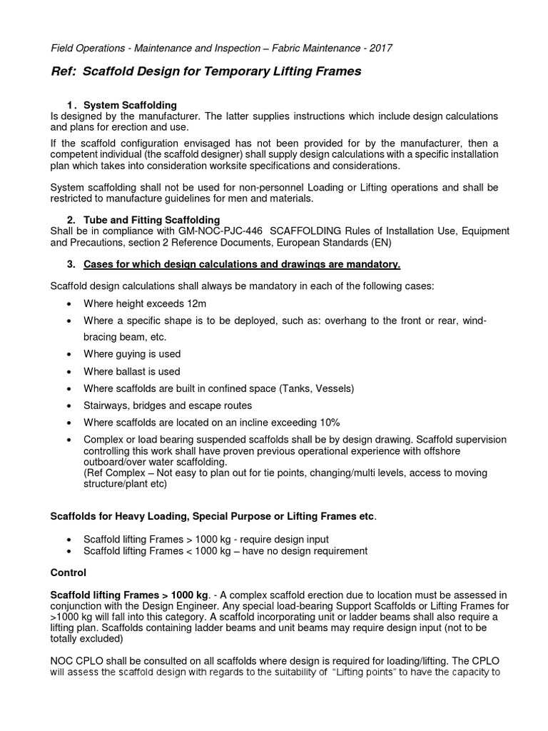 Scaffold Design for Lifting Frames | PDF | Scaffolding