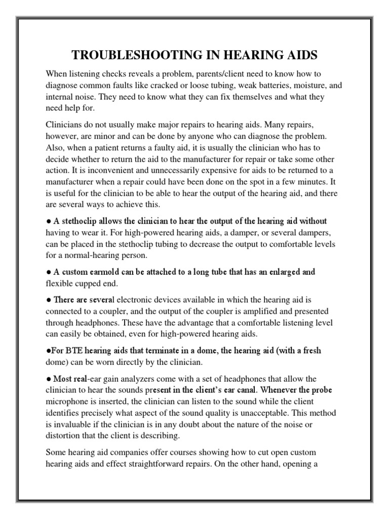TROUBLESHOOTING PDF Hearing Aid Sound