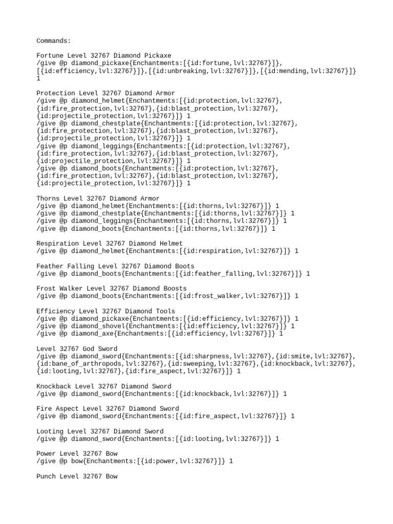 Minecraft commands for max level enchantments pdf fishing