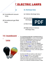 Type of Electric Lamps: 1) - Incandescent Lamp 2) - Discharge Lamp