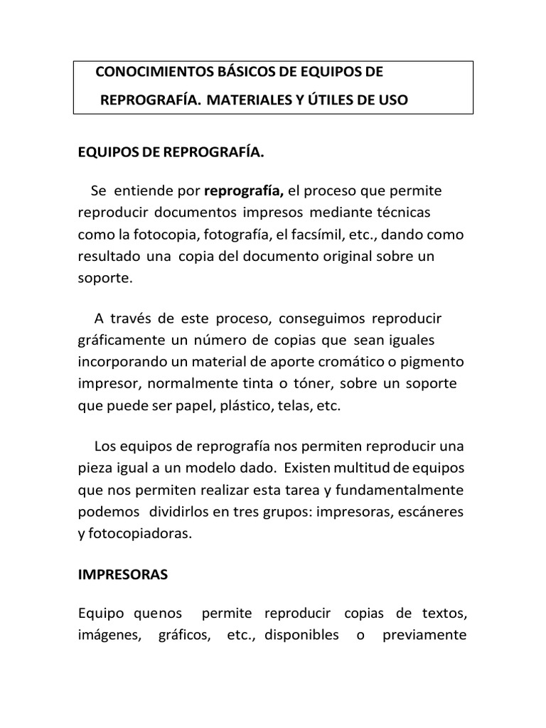 Equipos y Tipos de Reprografía | PDF | Impresora (Computación ...