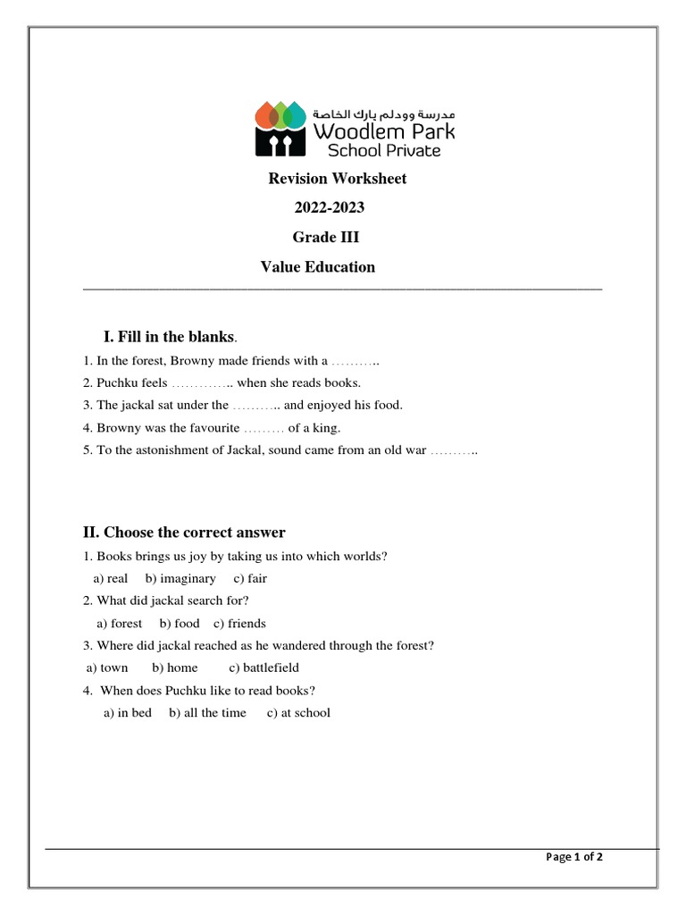 G3 Moral Science Worksheet PDF