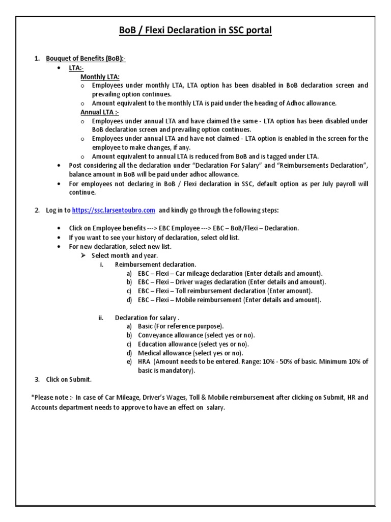 Guidelines for completing the bouquet of benefits bob and flexi