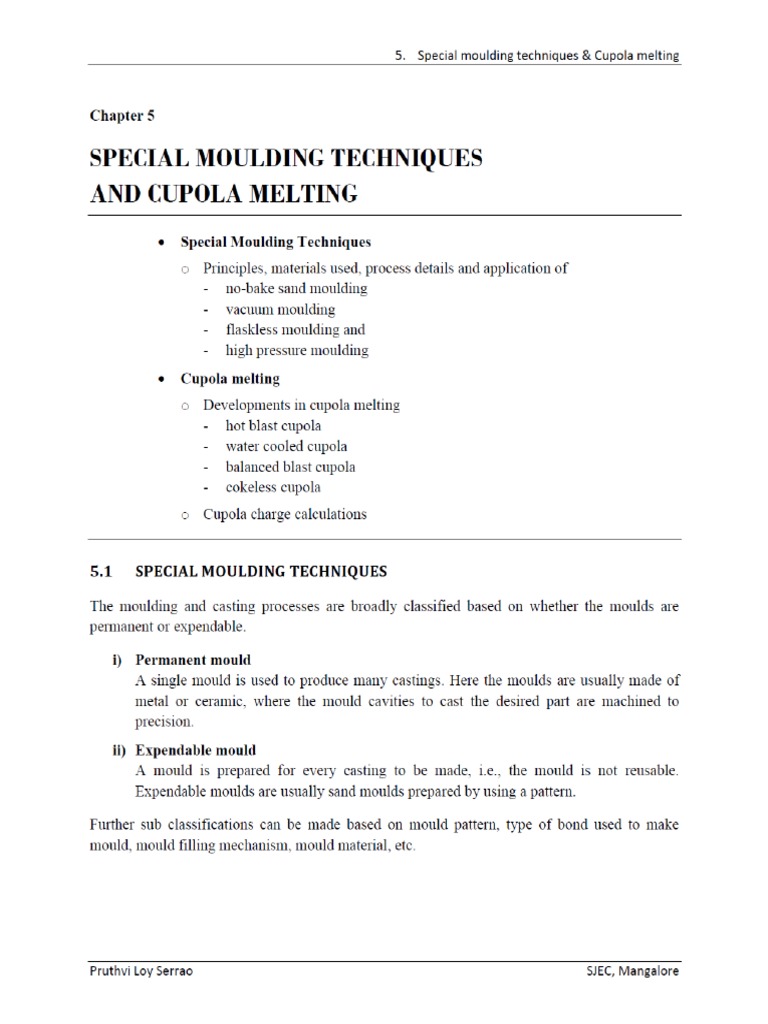 Chapter 5. Special Moulding Techniques & Cupola Melting PDF