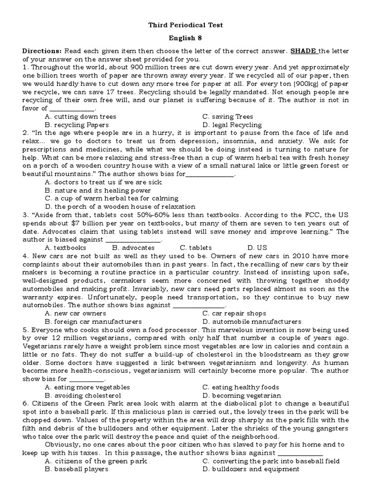 Grade 8 Third Periodical Test Guide | PDF