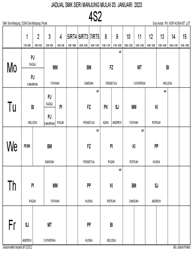 JADUAL 4S2 2023 Jan | PDF