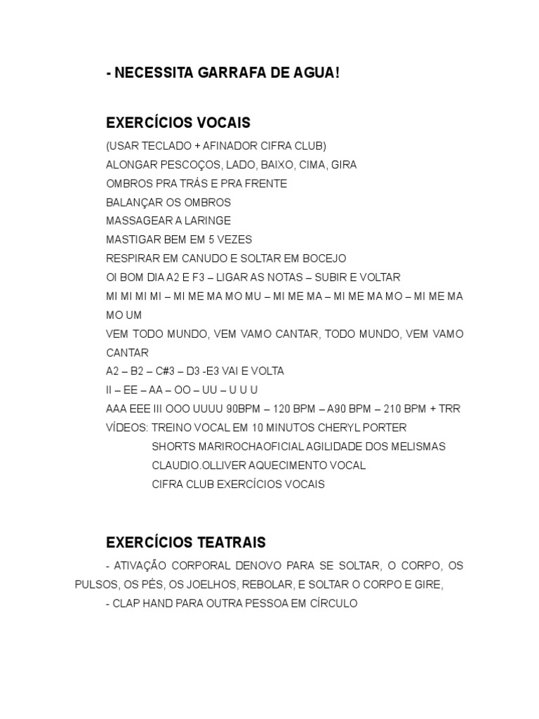 Exercícios Vocais E Teatrais Para Alongamento E Aquecimento Pdf