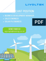 Vacant Position: Business Development Manager Sales Engineer Solar PV Engineer