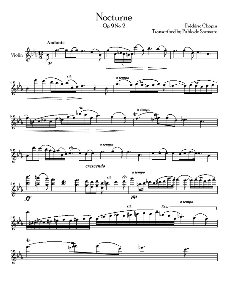 trampa exagerar Anzai Chopin Nocturne Op 9 No 2 Violin | PDF