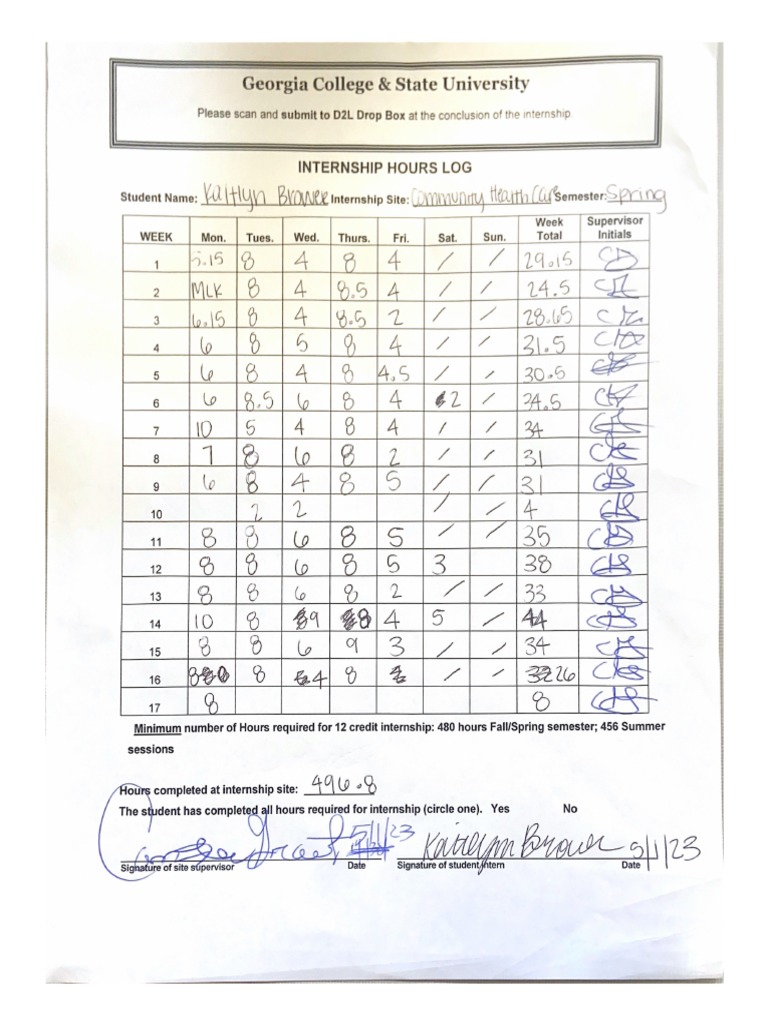 College State University Hours Log PDF
