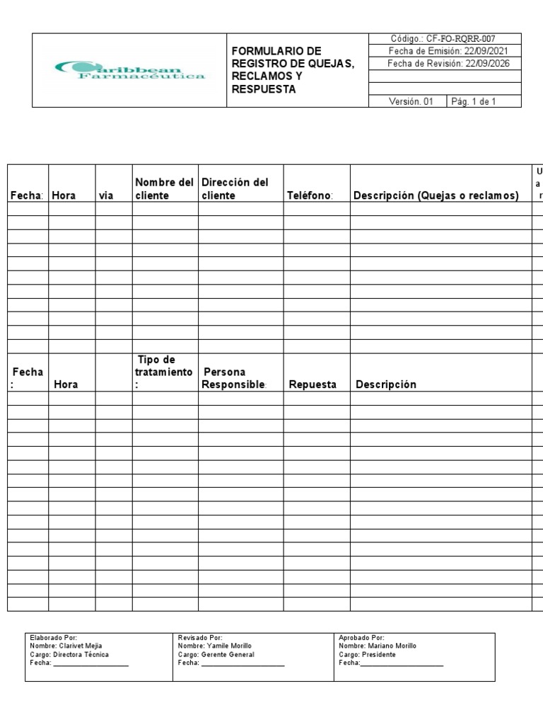 Formulario de Registro de Quejas y Reclamos | PDF
