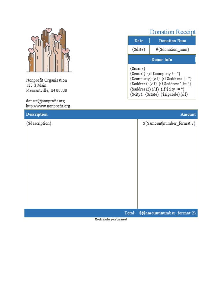 Nonprofit Donation Receipt Template | PDF
