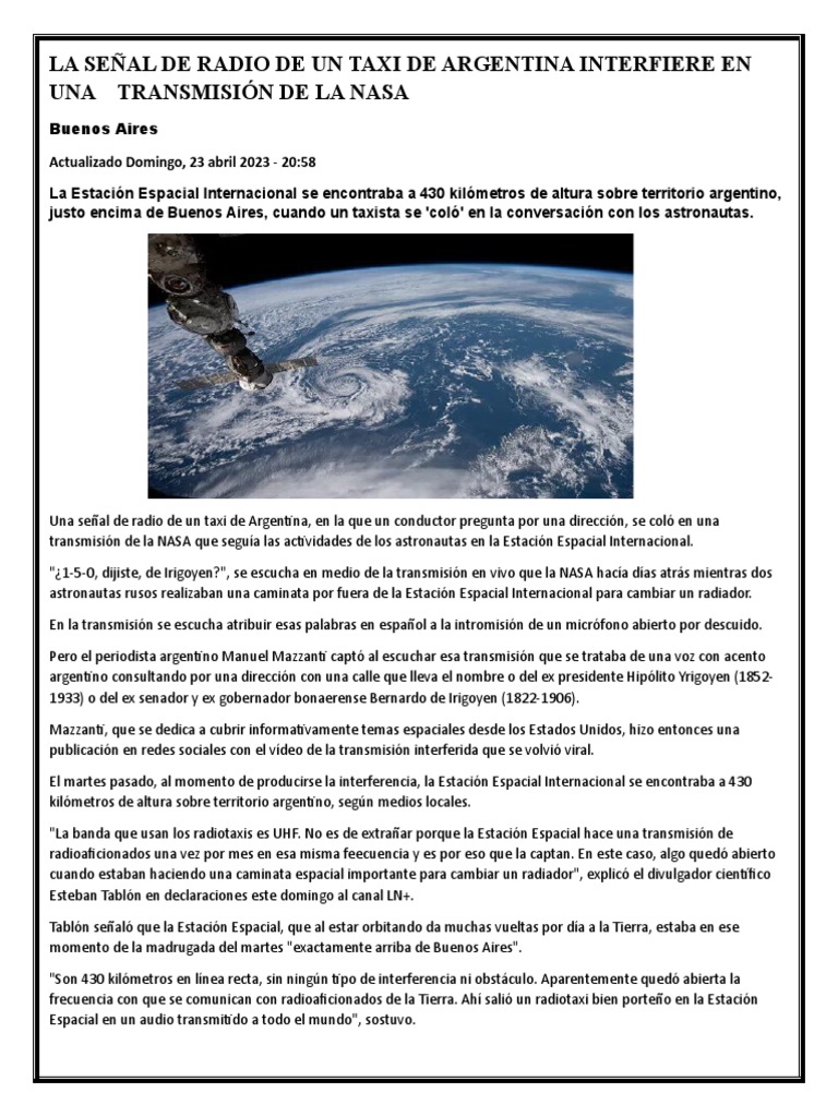 La Señal de Radio de Un Taxi de Argentina Interfiere en Una Transmisión