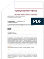 La Modelación Matemática en Los Procesos de Formación Inicial y Continua de Docentes