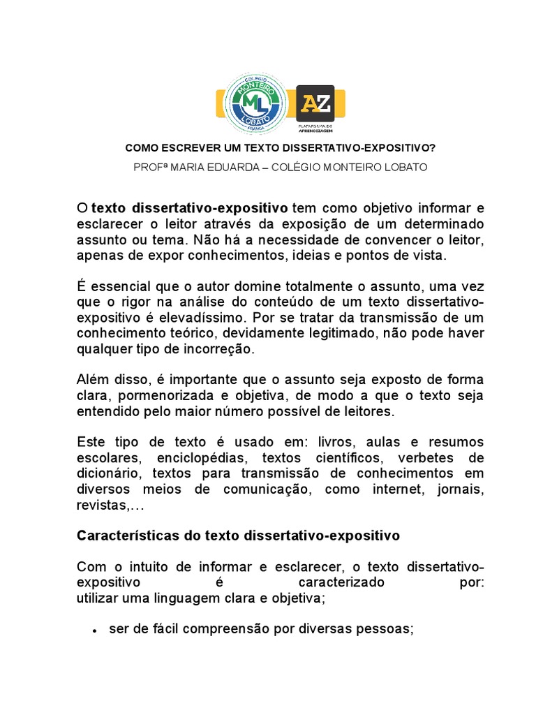 Exemplo De Texto Dissertativo Expositivo Modisedu/exemplos De Textos ...