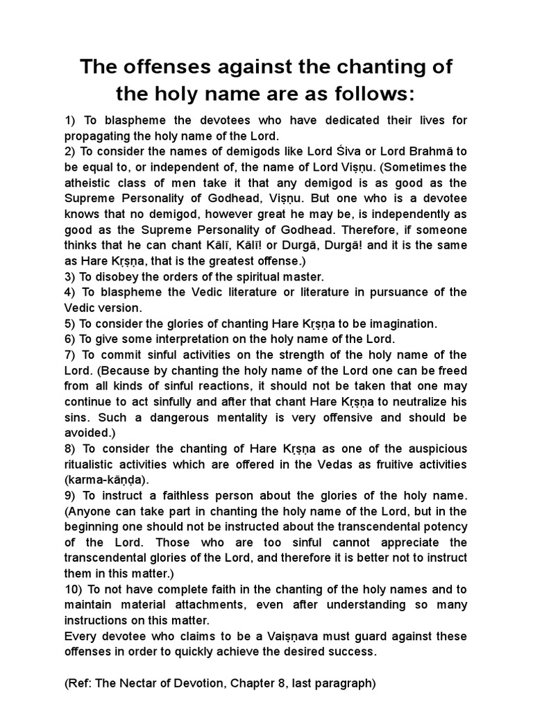Ten Offenses to the Holy Name | PDF | Vishnu | Shiva