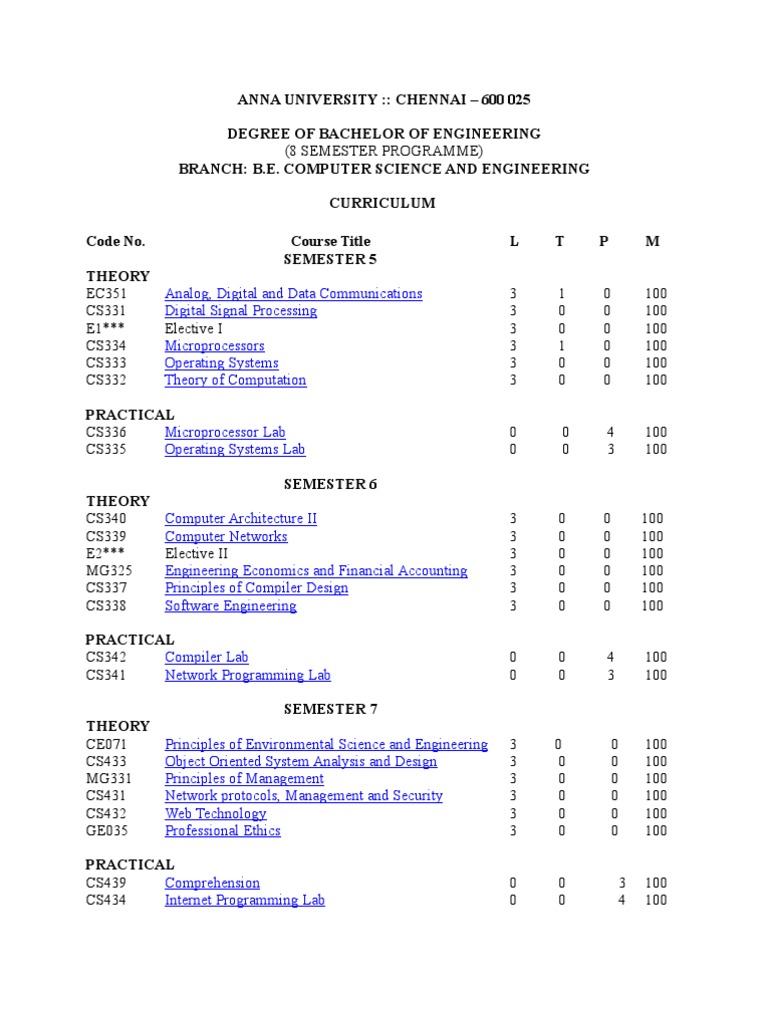 Anna University CSE Syllabus Overview | PDF | Computer Network | Data ...