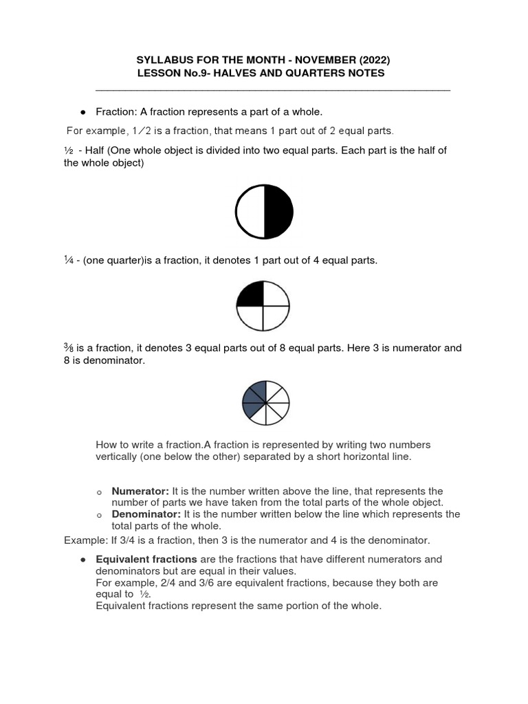 HALVES AND QUARTERS (NOTES) PDF Arithmetic Mathematics