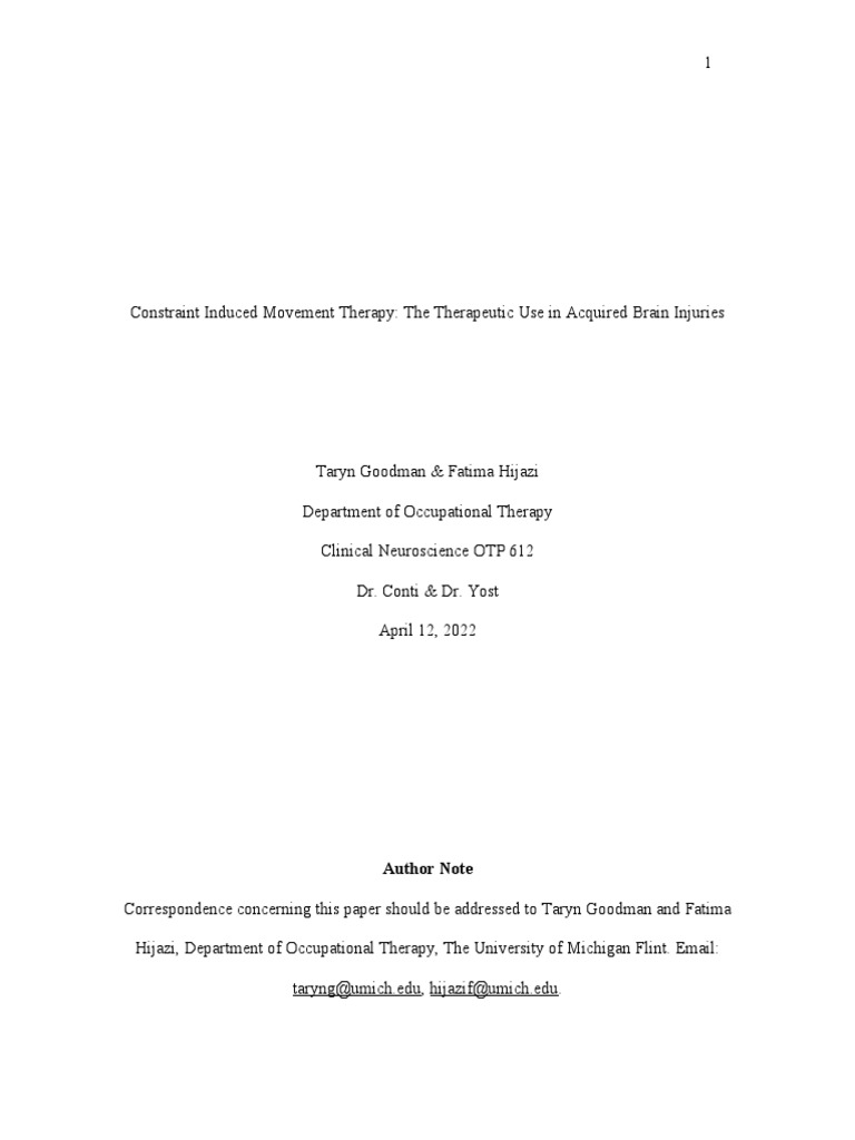 Constraint Induced Movement Therapy | PDF | Cerebral Cortex | Traumatic ...